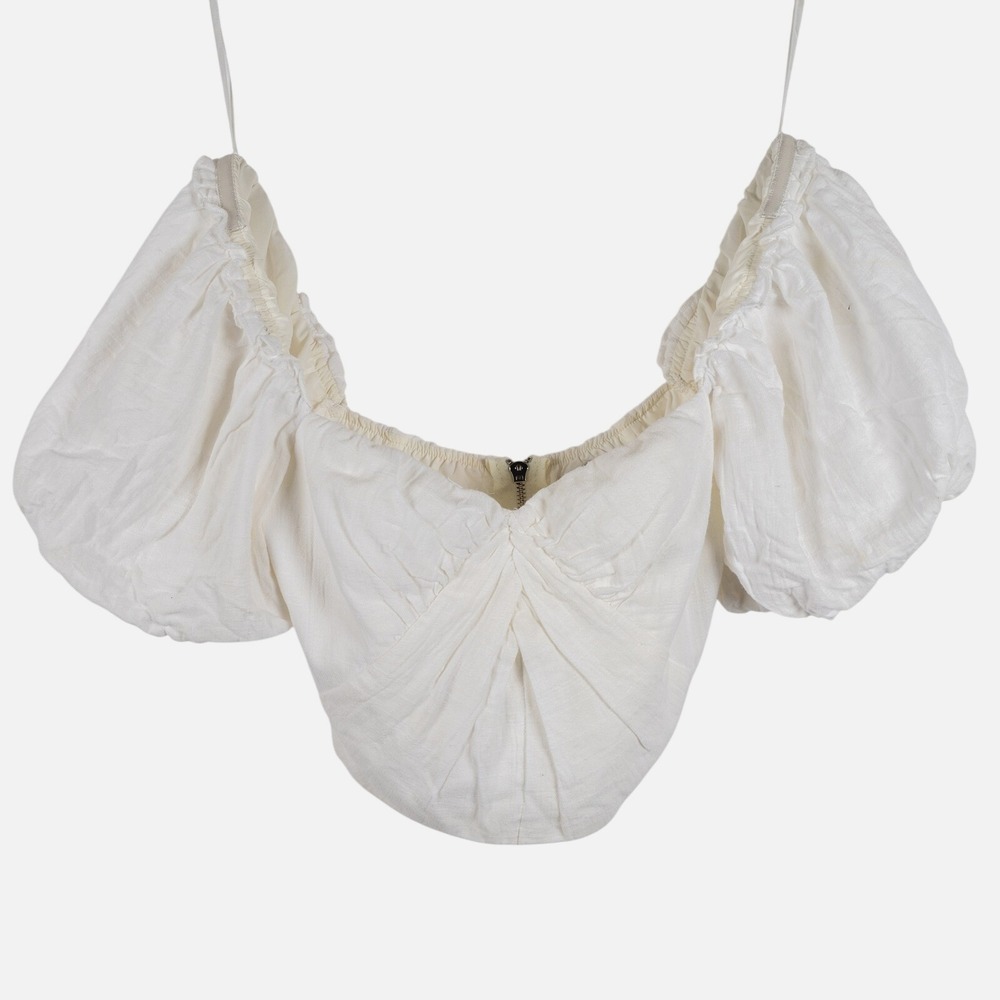 Hello Molly White Puff Sleeve Crop Top Blouse US 4 Party Peasant Cottagecore